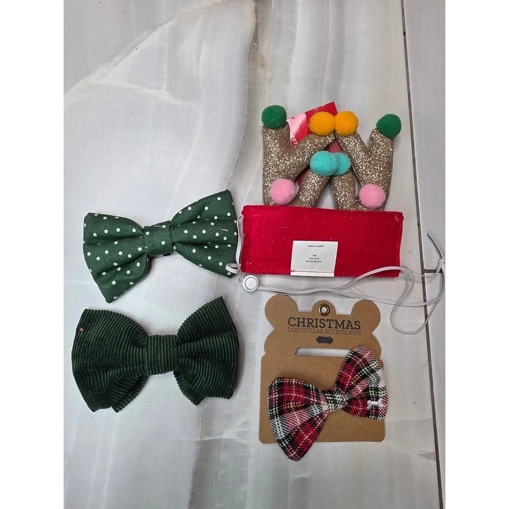 Mud Pie Target Christmas Dog Collar Accessories Bows and Reindeer Antlers Set A2